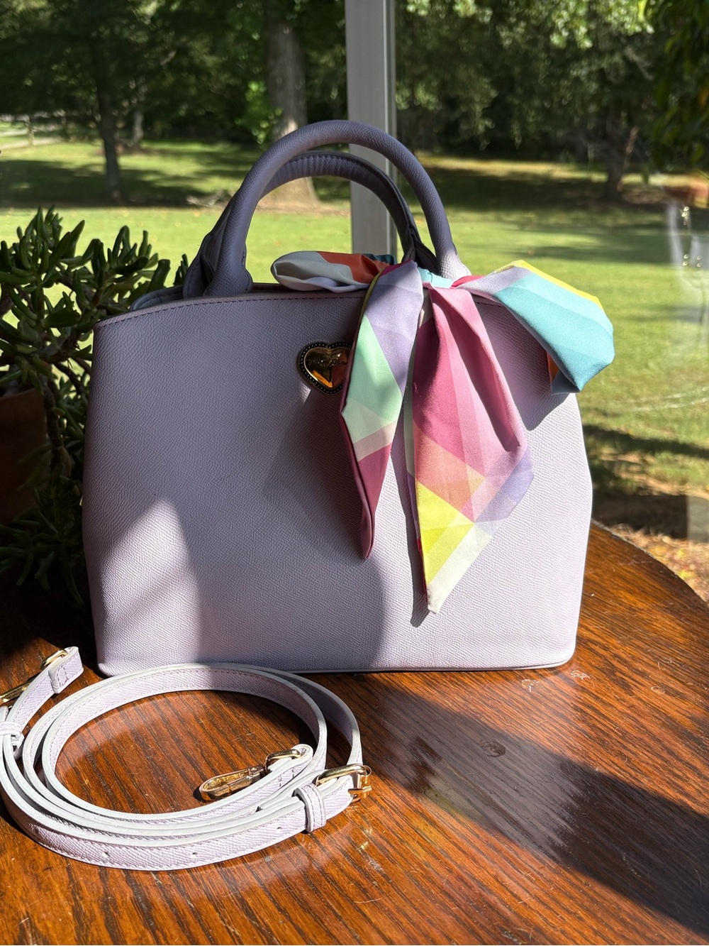 Betsey Johnson Women’s lilac Top-Handle Tote with Heart Accent & vibrant bow - Picture 7 of 9